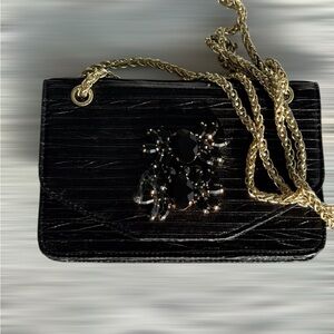 Kate Landry Black Evening Bag with Gold Chain NWT